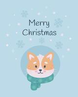 Merry Christmas greeting card. Cute cat character with scarf. Christmas animals, winter time vector