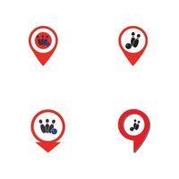 Bowling map point concept logo, icons and symbol. Bowling ball and pin vector illustration.