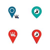 Bowling map point concept logo, icons and symbol. Bowling ball and pin vector illustration.