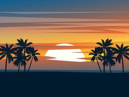 Beach at sunset with palm trees in silhouette vector