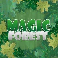 Frame for text decoration. Enchanted forest with green maple leaf - cartoon vector