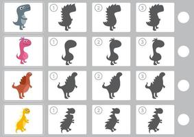 juego de combinación de sombras con dinosaurio de dibujos animados para niños vector