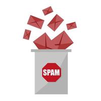 no es basura. Detener el diseño gráfico de spam - concepto creativo. sobres y cesta de correo no deseado vector