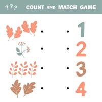 cuenta y empareja el juego. cuente la cantidad de artículos de otoño y combínelos con números vector