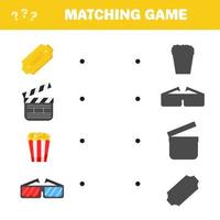 Matching game. Find the correct shadow of cinema and movie items vector