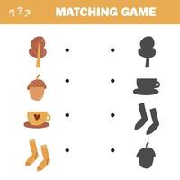 Matching game. Find the correct shadow of autumn items. Game for children vector
