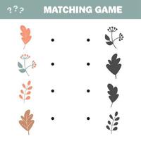 Matching game. Find the correct shadow of autumn items. Game for children vector