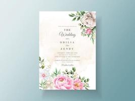 elegante plantilla de invitación de boda de acuarela de flores y hojas vector
