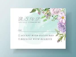 Elegant flower and leaves watercolor wedding invitation template vector