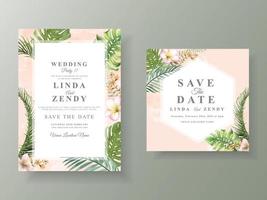 Floral tropical wedding invitation cards vector