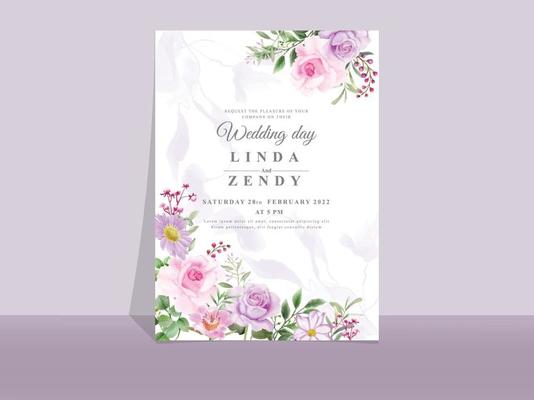 Beautiful pink and purple rose wedding invitation template