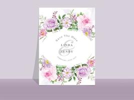hermosa plantilla de invitación de boda rosa rosa y púrpura vector