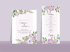 Beautiful pink and purple rose wedding invitation template vector