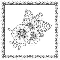 flor mehndi para henna, mehndi, tatuaje, decoración. adorno decorativo en estilo étnico oriental, adorno de doodle, dibujo a mano de contorno. página de libro para colorear. vector