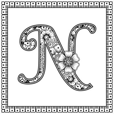 Letter N made of flowers in mehndi style. coloring book page ...