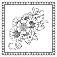 flor mehndi para henna, mehndi, tatuaje, decoración. adorno decorativo en estilo étnico oriental, adorno de doodle, dibujo a mano de contorno. página de libro para colorear. vector