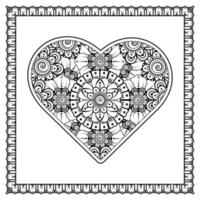 flor mehndi con marco en forma de corazón. decoración en adornos étnicos orientales, doodle.