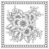 flor mehndi para henna, mehndi, tatuaje, decoración. adorno decorativo en estilo étnico oriental, adorno de doodle, dibujo a mano de contorno. página de libro para colorear. vector