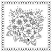 flor mehndi para henna, mehndi, tatuaje, decoración. adorno decorativo en estilo étnico oriental, adorno de doodle, dibujo a mano de contorno. página de libro para colorear. vector