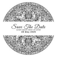 Save the date with mehndi flower. decoration in ethnic oriental, doodle ornament. vector