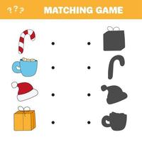 Matching game. Find the correct shadow of winter and Christmas items vector