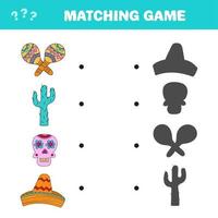 Matching game. Find the correct shadow of items of Mexican Day of Dead vector