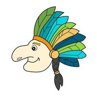 Simple cartoon icon. Native Indian man with feather headdress vector