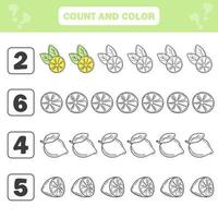 Count and color game for preschool children - Lemons. Coloring book for kids vector