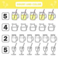 Count and color game for preschool children - lemonade jar. Worksheet vector