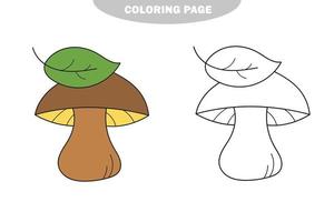 Simple coloring page. Cute edible mushroom in cartoon style. Vector