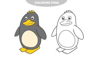 Simple coloring page. Vector illustration of Penguin cartoon - Coloring book