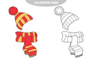 simple página para colorear. juego educativo. bufanda y gorro de invierno cálido vector