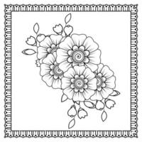 flor mehndi para henna, mehndi, tatuaje, decoración. adorno decorativo en estilo étnico oriental, adorno de doodle, dibujo a mano de contorno. página de libro para colorear. vector