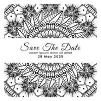 Save the date with mehndi flower. decoration in ethnic oriental, doodle ornament. vector