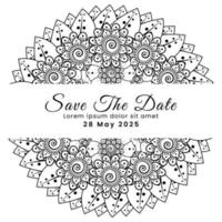 Save the date with mehndi flower. decoration in ethnic oriental, doodle ornament. vector