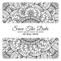 Save the date with mehndi flower. decoration in ethnic oriental, doodle ornament. vector