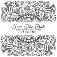 Save the date with mehndi flower. decoration in ethnic oriental, doodle ornament. vector