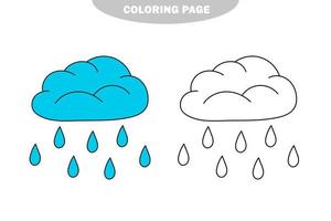 Simple coloring page. Cute raining cloud. Vector black and white coloring page.