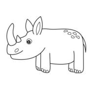 Simple coloring page. Cute rhinoceros. Vector of cute cartoon character