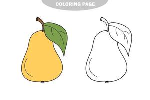 Simple coloring page. Funny pear to be colored. Coloring book to educate kids vector