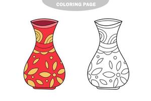 Simple coloring page. Page to be colored. One vector vase with decoration