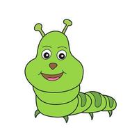 Simple cartoon icon. Cute green simple caterpillar vector