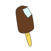Simple cartoon icon. Bitten ice cream popsicle covered with chocolate vector