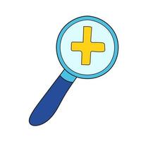 Simple cartoon icon. Magnifying glass with plus sign - vector image