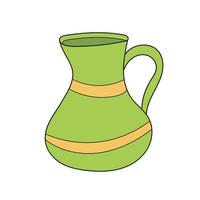 Simple cartoon icon. Green jug for drink, water, milk. Cartoon picture vector