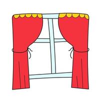 Simple cartoon icon. Illustration of isolated a closed window with red curtains vector