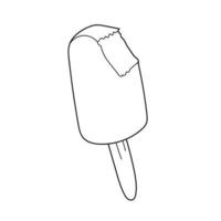 Simple coloring page. Popsicle bar ice cream with bite line art outline cartoon vector