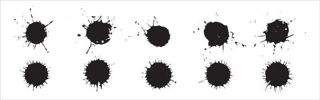 Brush strokes ink and blots, black paint, set. Vector illustration