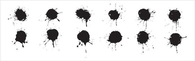 Set of black ink splashes and drops. Different handdrawn spray design elements. Blobs and spatters. vector