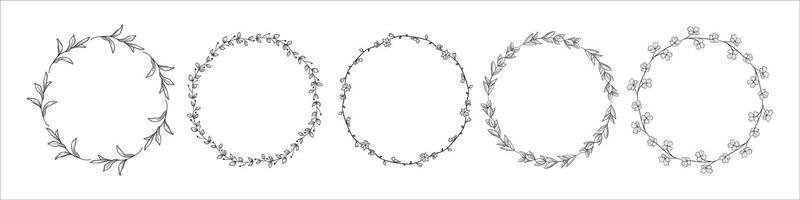 Hand drawn floral wreath and laurel set. Vector frames for cards and invitations